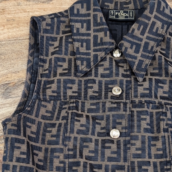 Vintage 2000s Fendi Black and Brown Logo Vest US 2/4 IT 40 Y2K - Picture 3 of 9